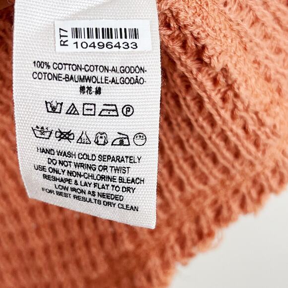 Free People Sunrise Cold Shoulder Waffle Sweater Coral XSmall XS Scoop Neck Knit - Picture 10 of 12